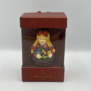 Villeroy & Boch Christmas Trinket Box Girl W/Braids Victorian Inspired Orig. Box